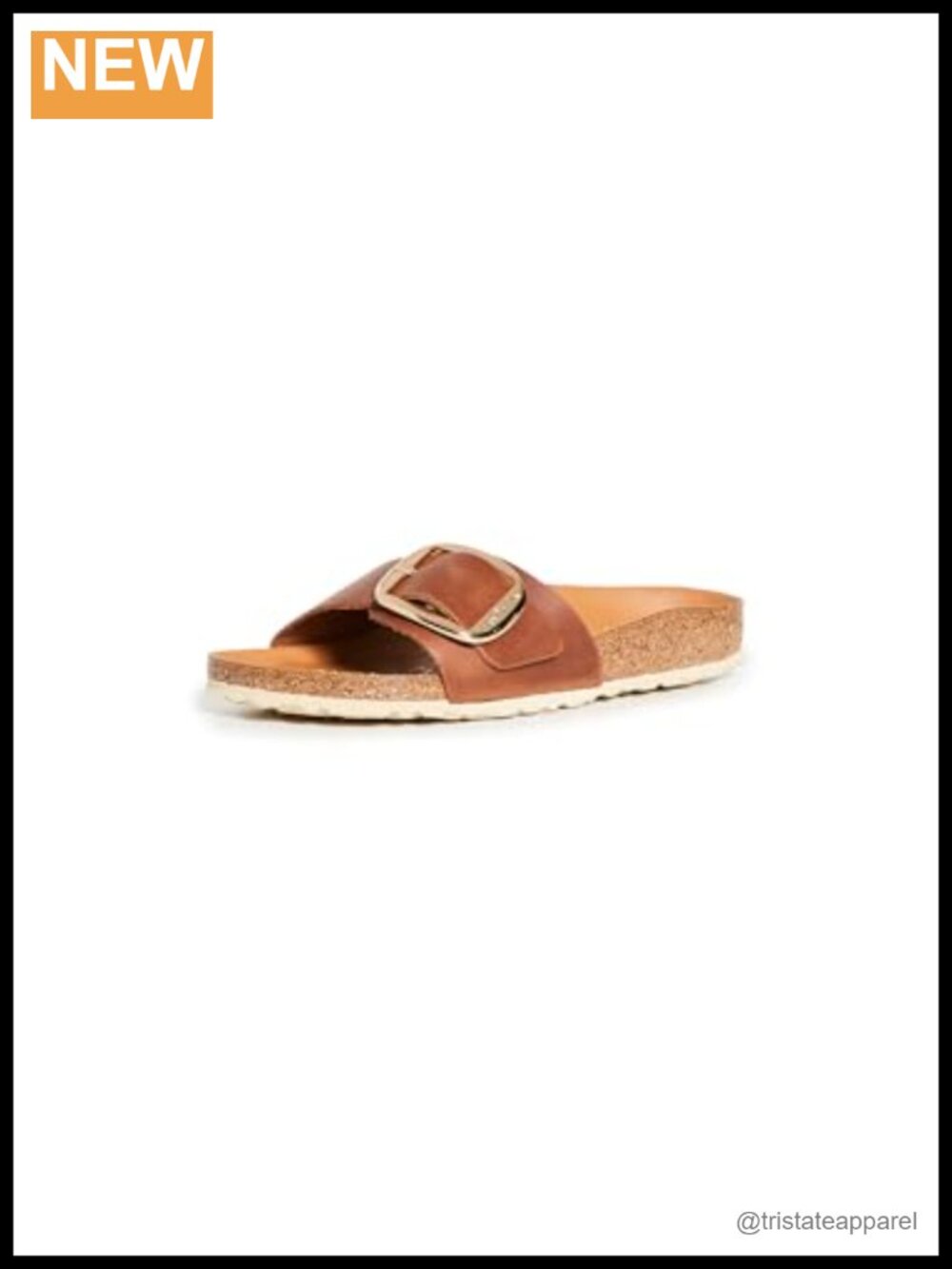 Oiled Leather Big Buckle Slide Sandal